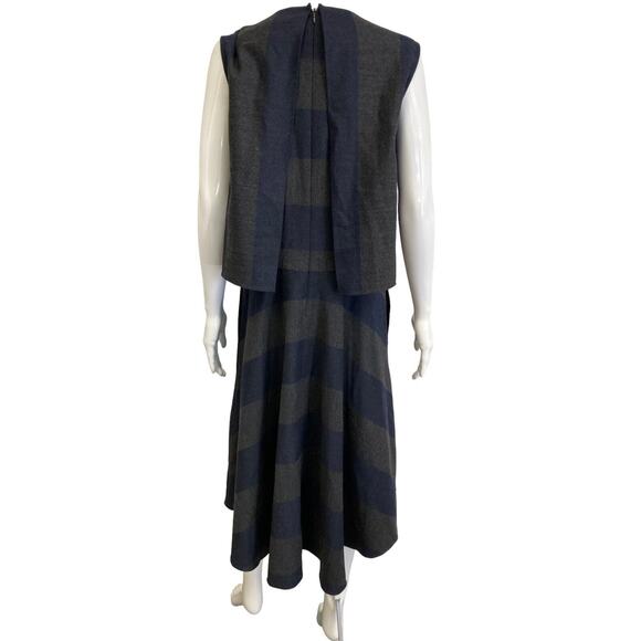 TIBI Gray And Blue Blend Wool Striped Horizon Sleeveless Midi A-Line Dress 6 - Picture 3 of 6